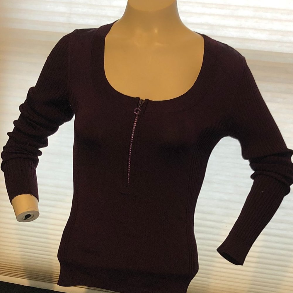 Cache EGGPLANT/Purple Long Sleeve Sweater WITH HALF ZIP Size M